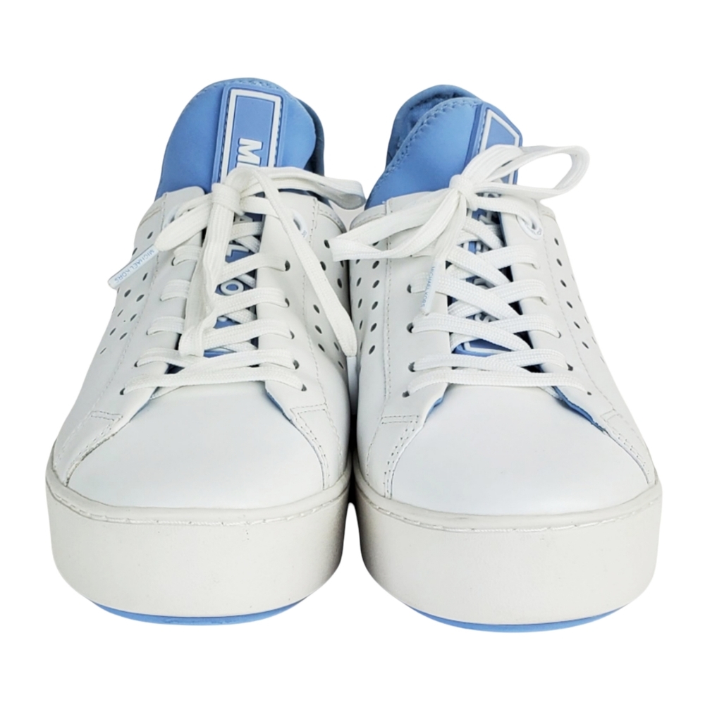 New Michael kors ace lace up lasered leather sneakers white pale blue - Picture 10 of 15